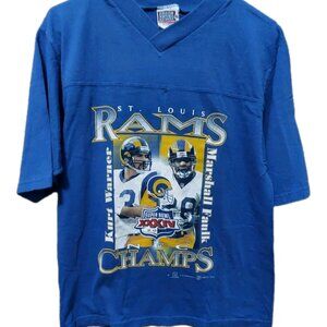 RAMS SUPER BOWL NFL VINTAGE TEE SHIRT L/XL Warner & Faulk 2000 Y2K